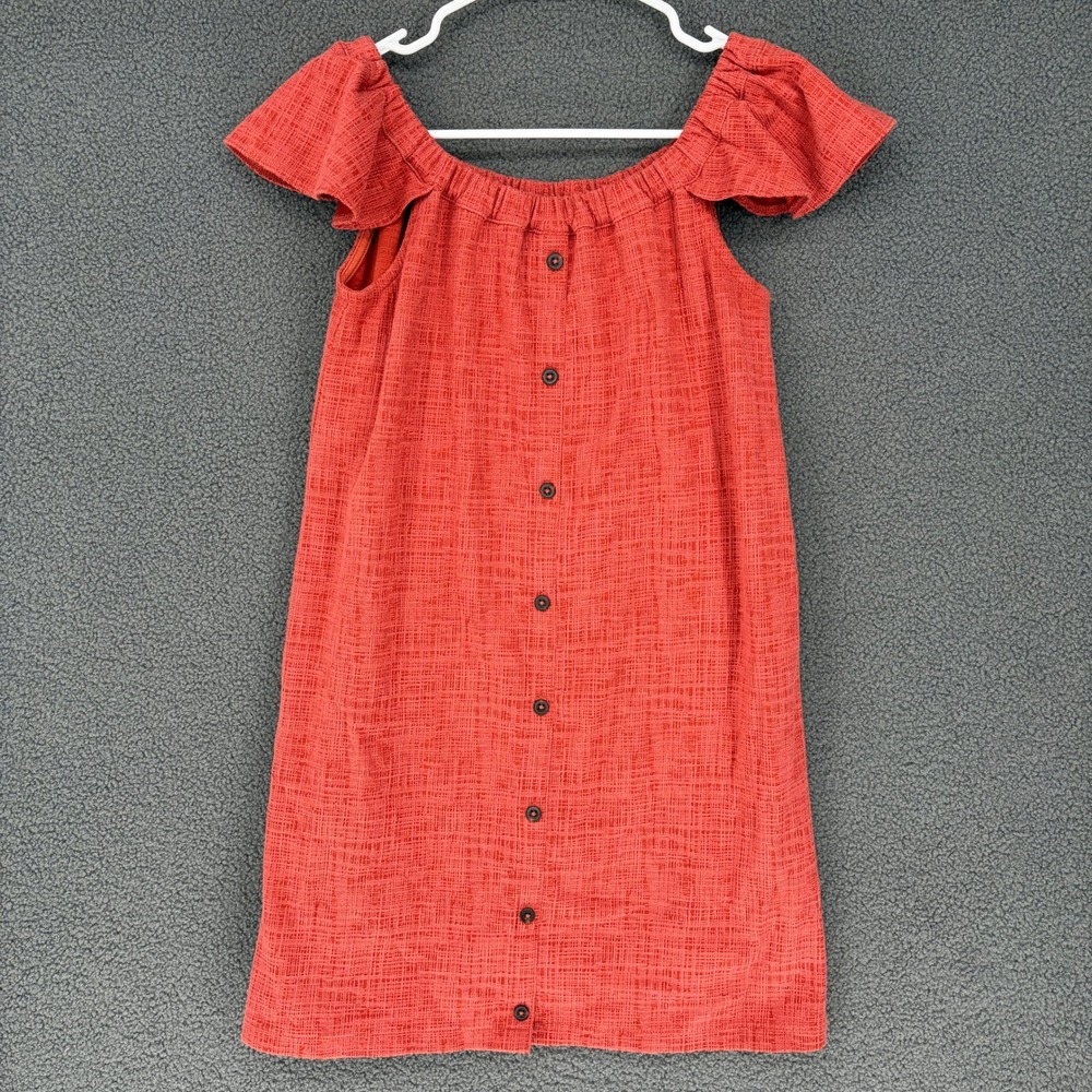 Madewell Coral Orange Textured Off The Shoulder Button Front Shift Dress XS